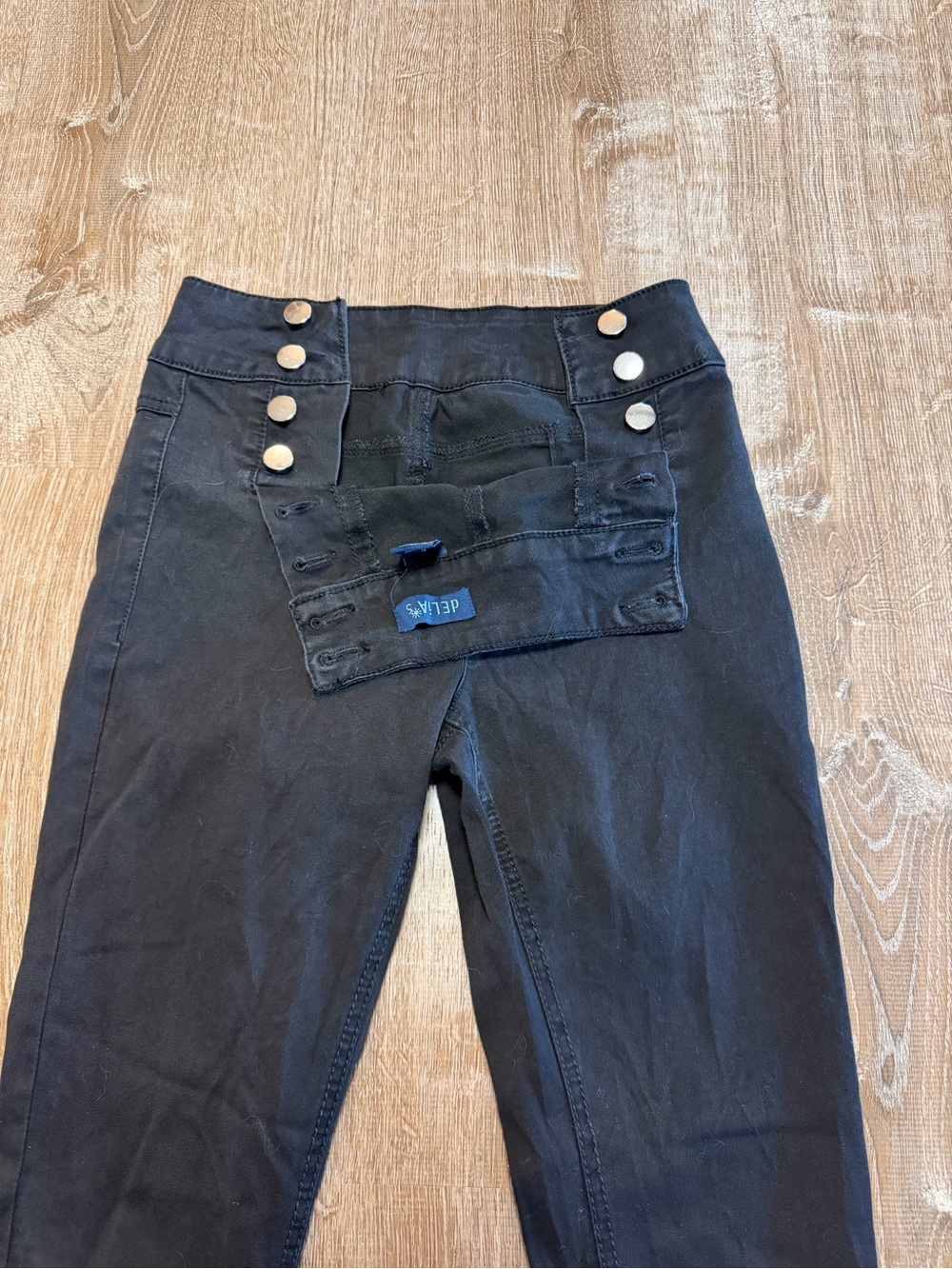 Vintage Y2K dELiA*s Black Pants Size 6 Button Front Silver Stud Detail